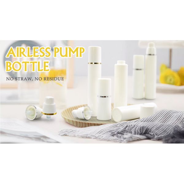 15ml White Airless Pump Bottle With Gold Line Cap For Lotion Cream Packaging