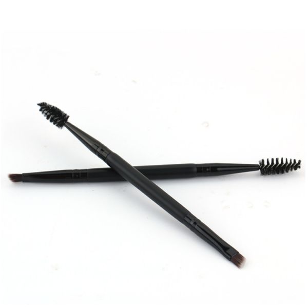 Soft Cosmetic Dual Black Eye Eyebrows Makeup Brush Plastic Handle