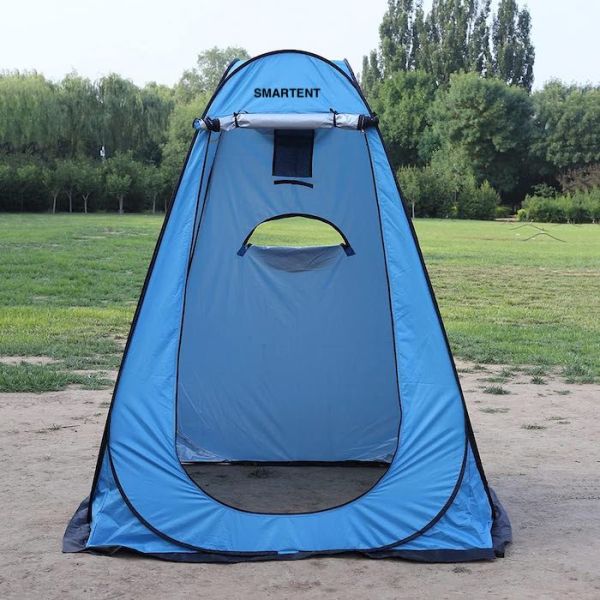 150*150*190CM водонепроницаемая голубая 210T серебро покрытая полиэстер УФ защищенный всплывающий тент конфиденциальности с вентилируемыми боковыми окнами