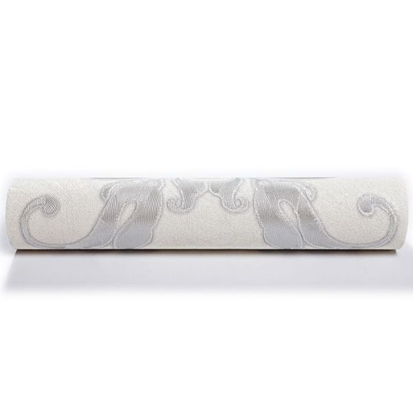 Ivory White Damask Pattern Victorian Wallpaper for Interior Decoration , Anti - static
