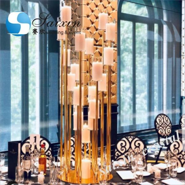 20 Holder Gold Modern Crystal Candlesticks Grande Decoração de Mesa de Eventos de Casamento