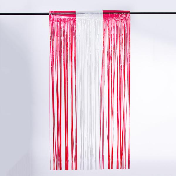 Waterproof Anti Bacterial PET Modern Red Foil Fringe Curtain Macaron Foil Curtain