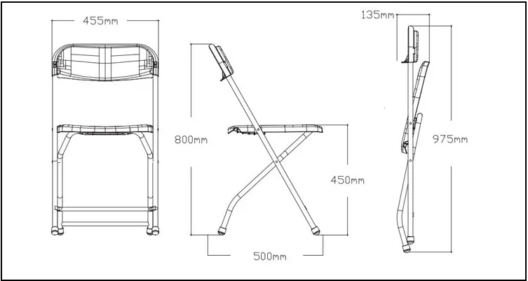 81*42*39cm Heavy Duty Fan Back White Plastic Folding Chair for Workshop Applications