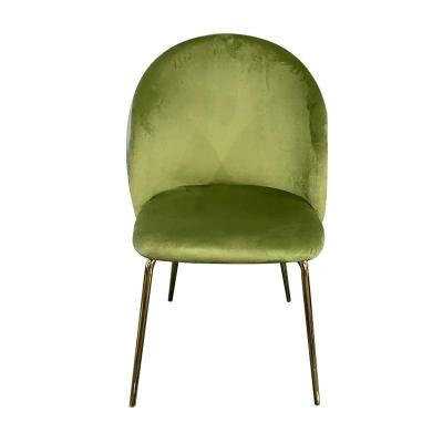 Silla de comedor moderna tapizada en bouclé verde salvia con patas de metal