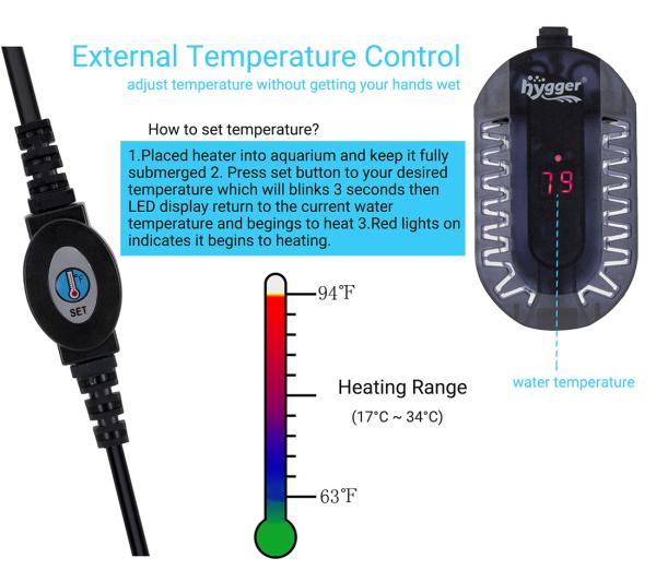 Hygger 50W/100W Submersible Digital Display Mini Aquarium Heater for Small Fish Tank, Compact and Fast Heating Thermosta