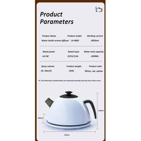 Aroma Diffuser and Humidifier Teapot-Shaped Aroma Diffuser 7-Color LED Simulated Boiling Water for Home