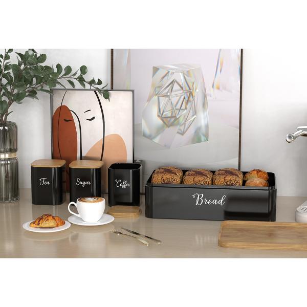 Metal Bread Bin Set Crown Series Kitchen Storage Containers for Bread Tea and Coffee