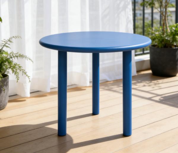 Hotel Contract Minimalist Aluminum Side Table Blue Tri Leg for Lobby Lounge Terrace