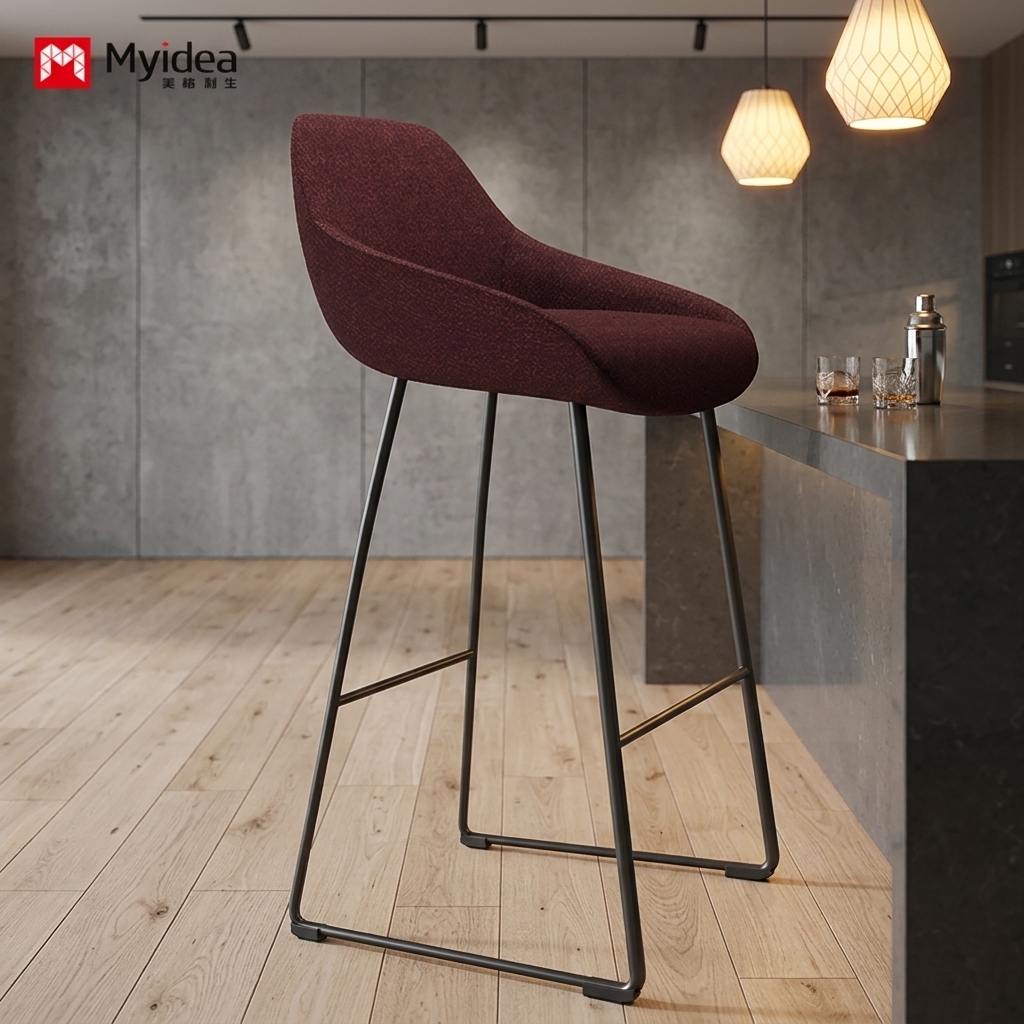 Commercial-Grade Contemporary Fabric Bar Stool with Matte Black Steel Base Eco-Friendly Durable for Office Buildings
