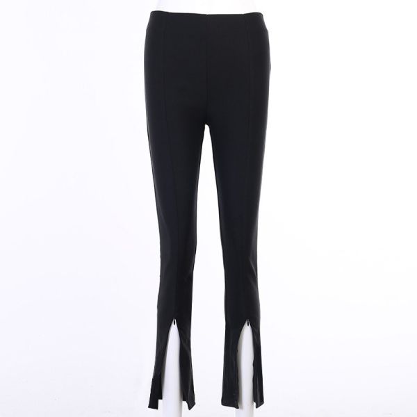 Women's High Waisted Stretch Trousers Sexy Foot Zip Slit