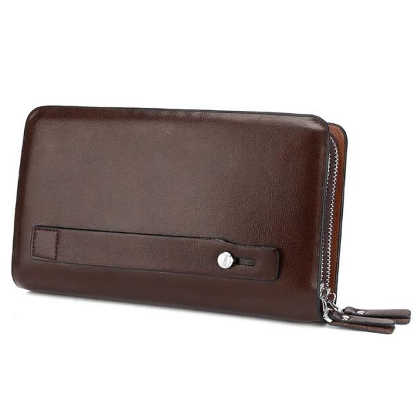 2016 Men's European and American big fashion leather high-capacity double zipper Men's Clutch
