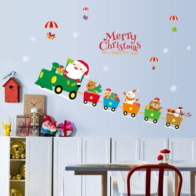Indoor Decoration Christmas Wall Stickers PVC 3D Santa Claus Drive Train Pattern