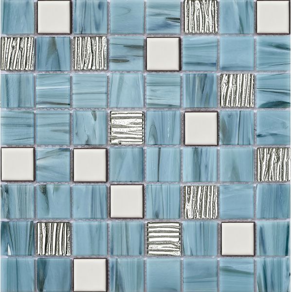 Anti-slip Blue 304x304mm Interior Wall Glass Swimming Pool Mosaics For Bedroom and Dining Room