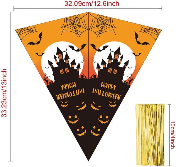 Clear Cone Treat Bags Cellophane Cone Treat Bags Plastic Cone Bags Triangle Bags with 200 PCS Twist Ties for candy
