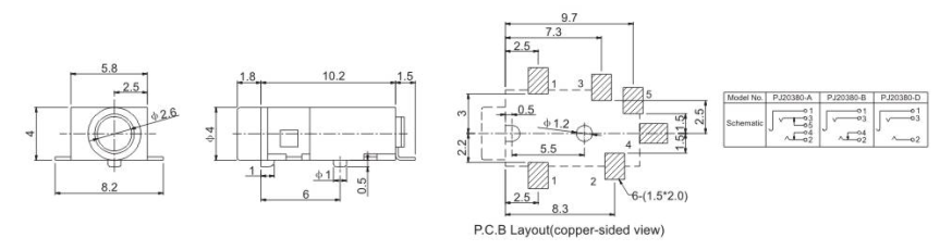 Гнездо Джек 5pin наушников SMD мини 2.5mm