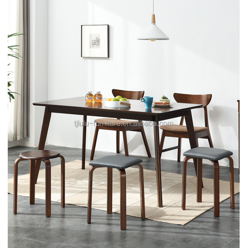 OEM Service Accepted Fashion Simple Stool Modern Household Small Round Solid Wood Stackable Chairs Wood Stool Curved Wood Stool