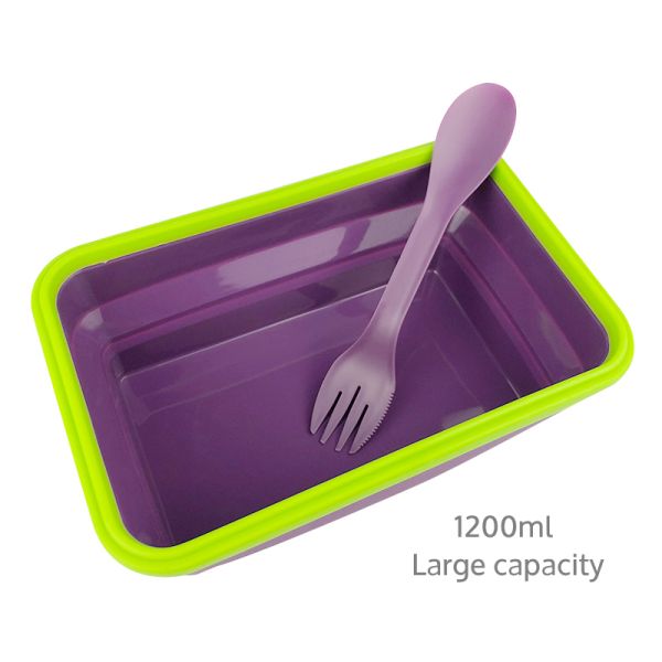 1200ml Food Grade Collapsible Foldable Folding Silicone Rectangle Food Storage Bowl Silicone Lunch Box