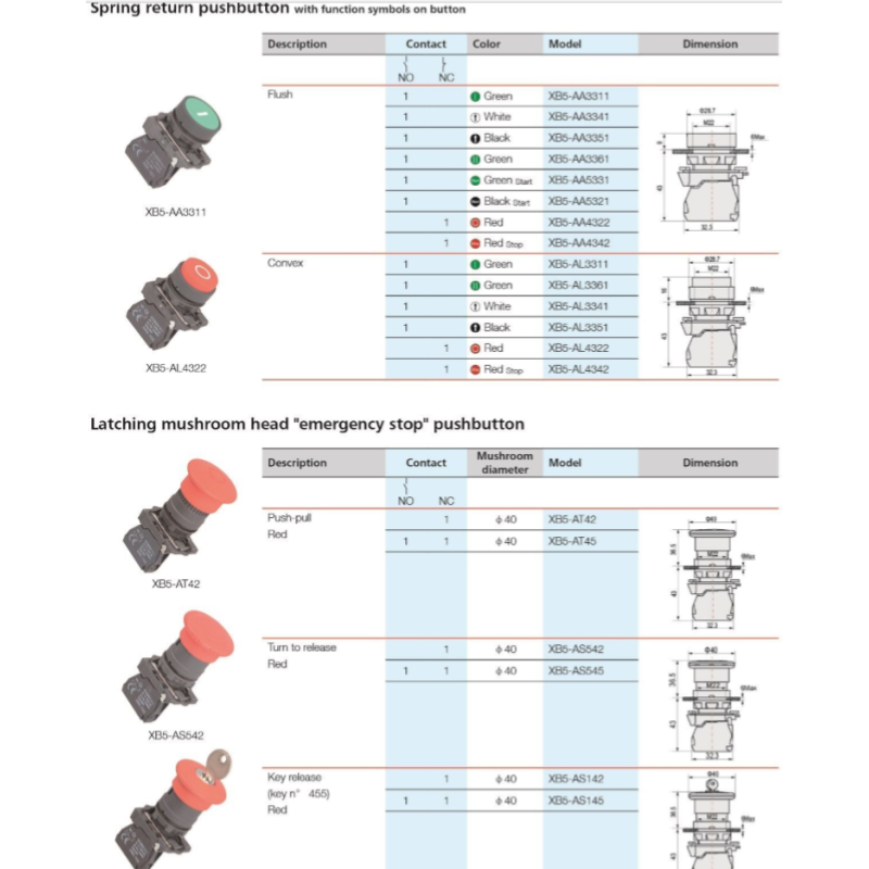 22mm Push Button Switch Momentary Type XB5 AA31 1NO Push Button Switch 230v