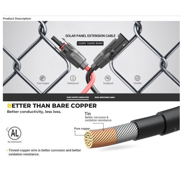 10AWG фотоэлектрические расширительные кабели Солнечная панель аксессуары для портативной солнечной панели