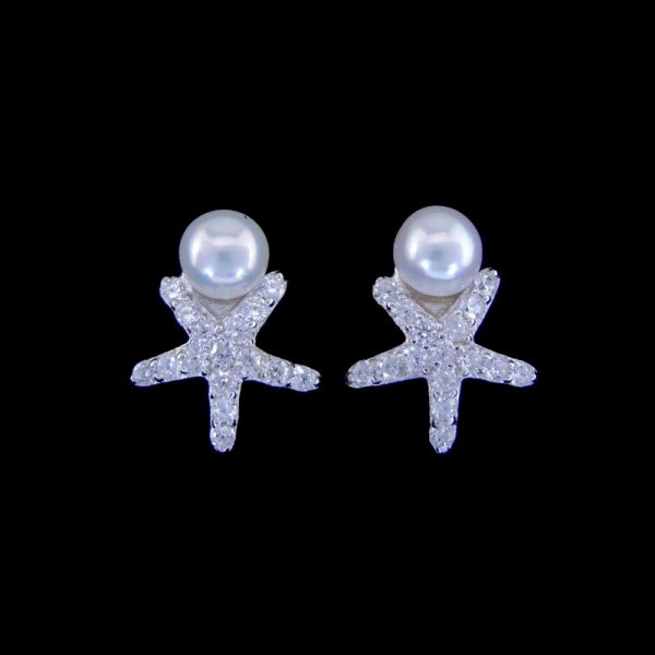 Korean Women Jewelry 925 Sterling Silver Stud Earrings / Natural Cultured Freshwater Pearl Earrings