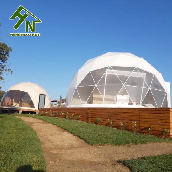 Outdoor Igloo Geodesic Dome Tent Glamping Hotel With Wooden Platform Patio