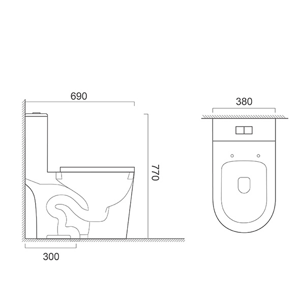 S Trap Siphonic 1 Piece Closet 380x690x770mm Siphonic Flushing Toilet Durable OR8247