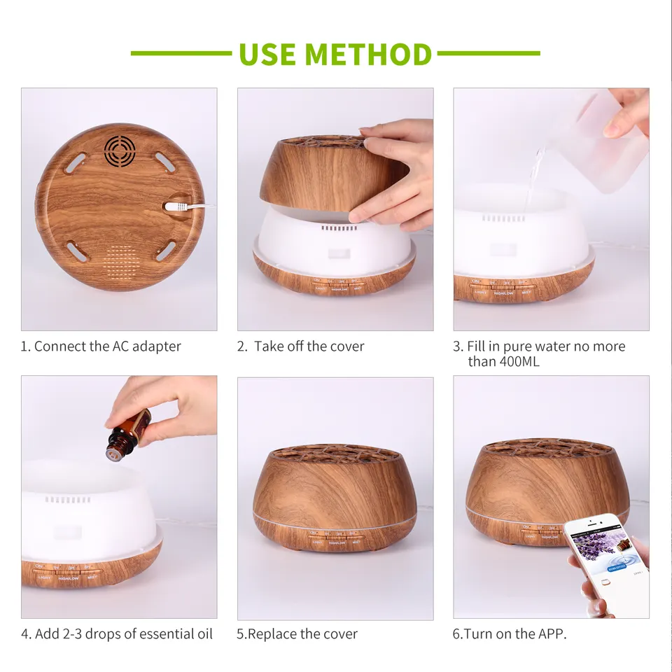 400ml Electric Ultrasonic Aroma Diffuser Home Office Music Wooden Essential Oil Air Freshener with Built-in Speaker