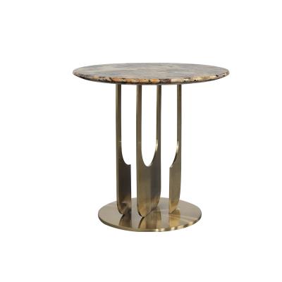 Sala de estar pequena mesa redonda de aço inoxidável mesa de lado com ouro escovado Matt preto de mármore natural cima perna de metal