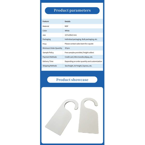 Sublimation MDF Door Hanger Blank Custom Printing for Retire Baptism Diwali Real Estate Tear-off Tag