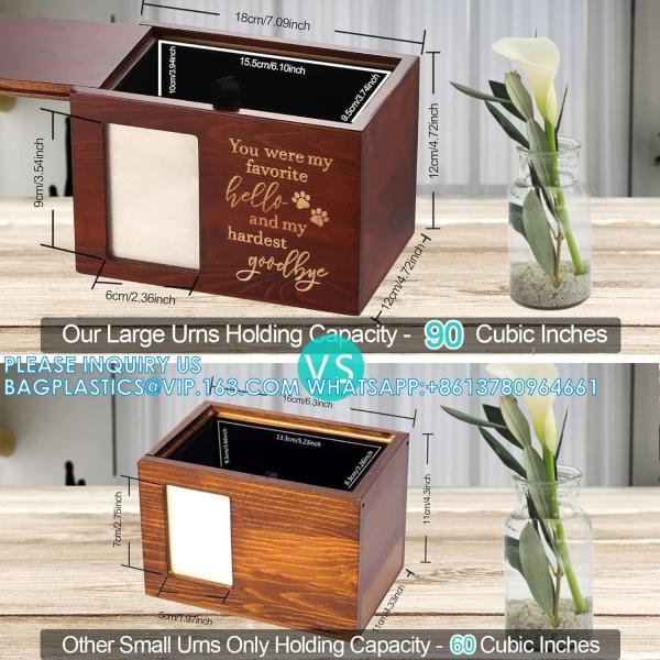 Pet Memorial Urns For Dog Or Cat Ashes, XLarge Wooden Funeral Cremation Urns With Photo Frame, Memorial Keepsake