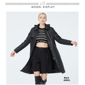 102cm Coat Belt Water Resistant Windbreaker Spring Black Coat For Center Back Length