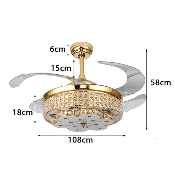 Ventilateur de plafond de cristal de 42 pouces, lumière, ventilateurs de plafond de style européen moderne