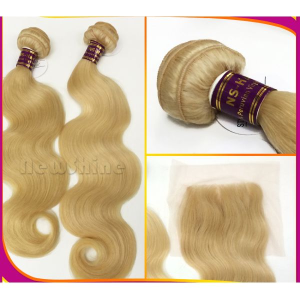 Free Shipping Popular Blonde 613# 10A Grades 100% Virgin Peruvian Hair Body Wave With Lace Closures 10inch-30inches