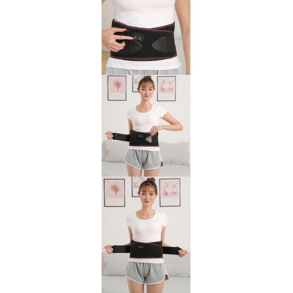 Infrared Physiotherapy Adjustable Hot Compress Lumbar Massage Lower Back Brace Belt for Pain Relief and Support in Blac