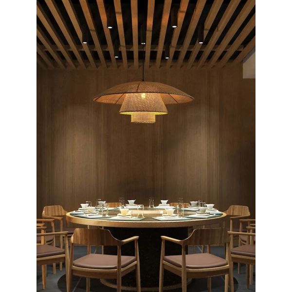 Restaurant Lighting Living Room Parlor Bar Decor Japanese Wicker Art Petal Pendant Light(WH-WP-141)
