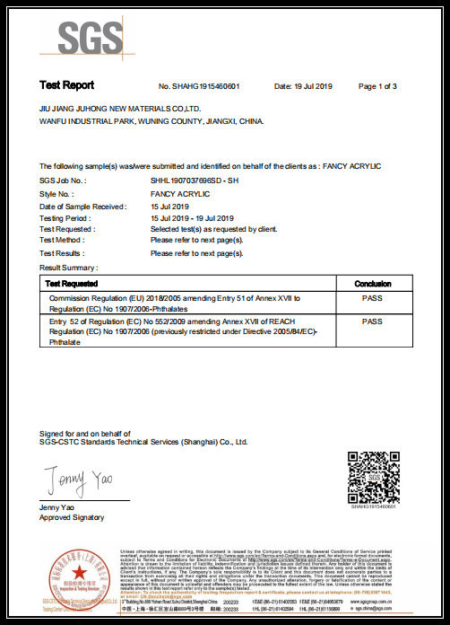 Jiujiang Juhong New Material Co., Ltd. Сертификации