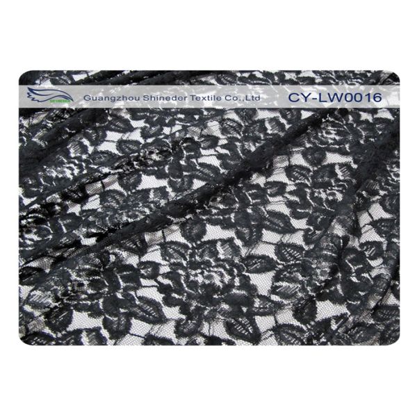 Black Flower Cotton Nylon Lace Fabric , 65% Nylon + 35% Cotton CY-LW0016