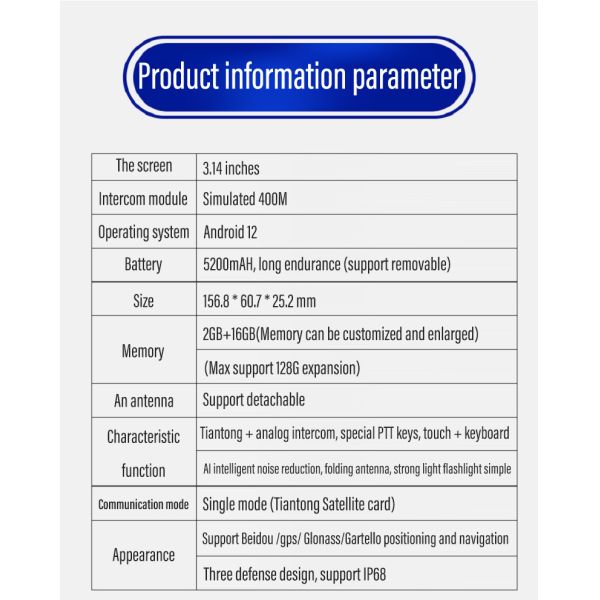 YT1601 IP68 Grade Protection AI Noise Reduction WiFi2.4G+5.8G Dual Frequency Satellite Telephone Two Way Radio