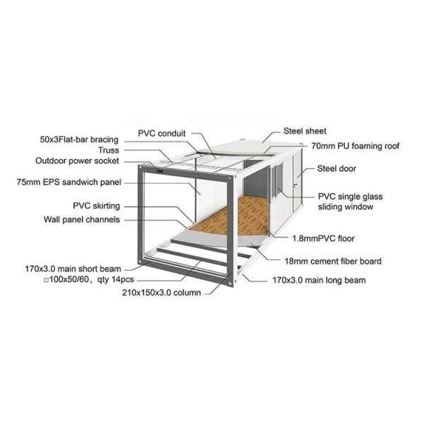 Movable 20ft Flat Pack Foldable Container House Fast Assembly Wind Resistant