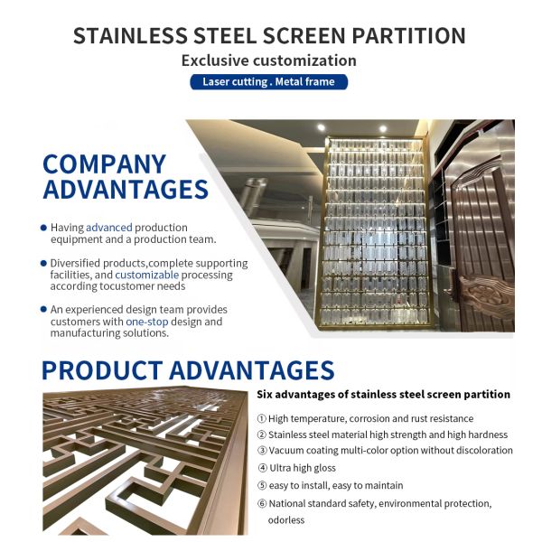 OEM Stainless Steel Screen Partition Crystal Pendant Glass Metal Room Dividers Partitions