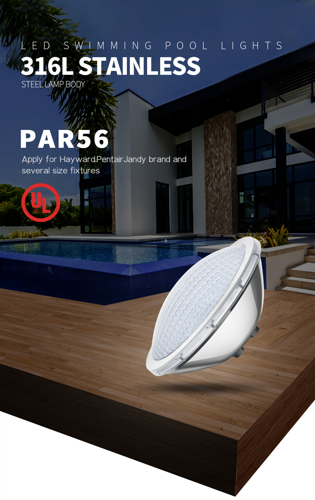 Лампа IP68 шарика бассейна СИД PAR56 Jandy белая делает 120° угол водостойким SMD5730