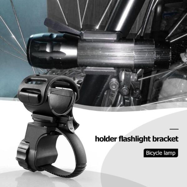 360 Degree Rotatable Front Light Clip Clamp for Bicycle Black Rubber ABS Construction