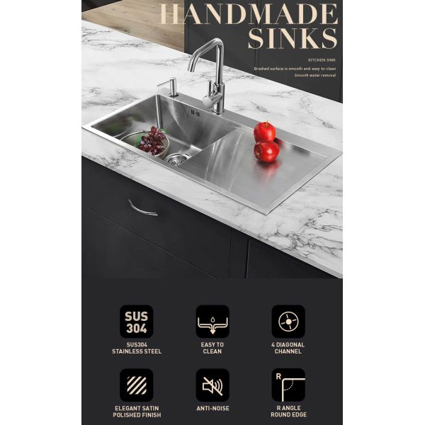 Modern SS 304 Kitchen Sink , Single Basin Stainless Steel Sink With Silver Brushed Finish