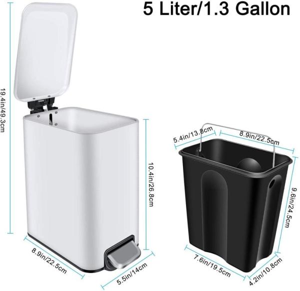 15 L  Indoor Trash Can Stainless Steel Dustbin Foot Pedal Cleaning Equipment