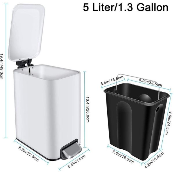 15 L  Indoor Trash Can Stainless Steel Dustbin Foot Pedal Cleaning Equipment