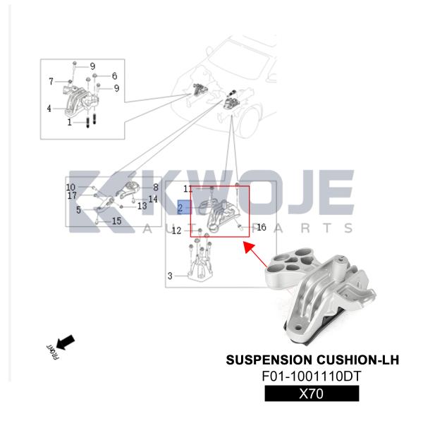 F01-1001110/DT/FL Car Engine Mount Assembly SUSPENSION CUSHION-LH For Jetour X70