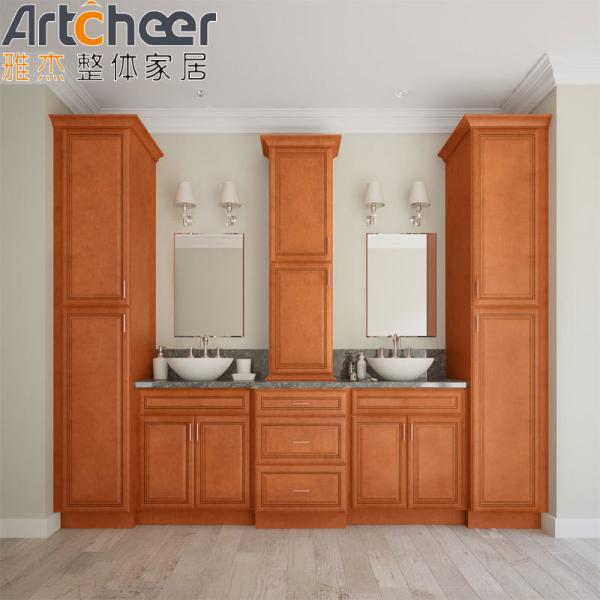 Solid Wood Kitchen Cabinet with Wall Hang Cabinet and PVC Membrane Surface Treatment