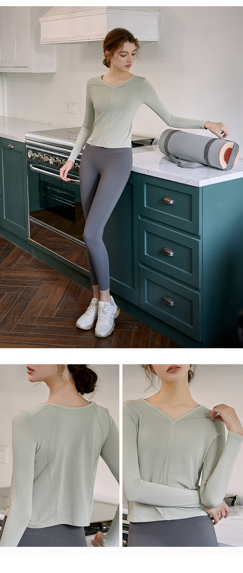 BSCI аттестовало рукав глубоко v фуфайки пригонки Dri женщин длинный - фуфайка шеи