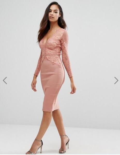 Newest Design Women Sexy Bodycon V-Neck  Dress With Lace Detail Hot Sale
