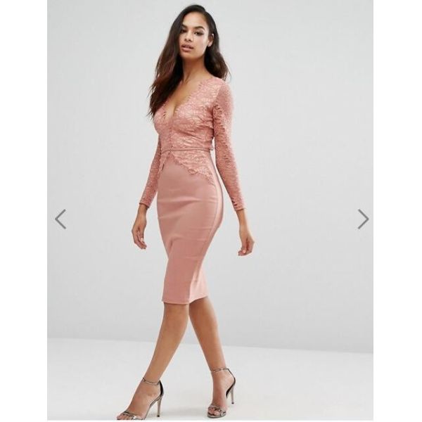 Newest Design Women Sexy Bodycon V-Neck Dress With Lace Detail Hot Sale